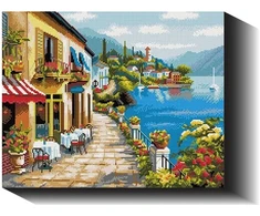 Kavinė krantinėje 40×50 cm (kvadratiniai deimantukai)