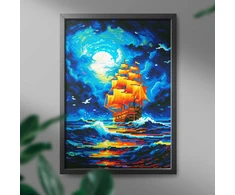 Laivas ir mėnulis 40×50 cm (apvalūs deimantukai)
