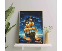 Laivas po žvaigždėmis 40×50 cm (apvalūs deimantukai)