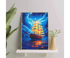 Magiškas laivas 40×50 cm (apvalūs deimantukai)