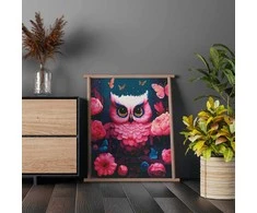 Rožinė pelėda 40*50 cm (apvalus deimančiukai)