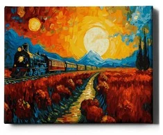 Traukinys saulėlydžio metu 40*50 cm