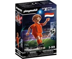 Žaislas - Playmobil 71130 Olandų futbolininkas su futbolo kamuoliu ir vartais oranžinės spalvos