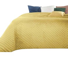 Eurofirany Garstyčių spalvos geometrinis aksominis užtiesalas, dvipusis dekoratyvinis uždangalas, 230x260 cm, karšto spaudimo dygsniavimas, minkšta poliesterio lovatiesė, prabangi namų tekstilė Lovatiesė