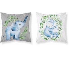 Detexpol Medvilninis pagalvės užvalkalas 40x40 Elephant hippos baltas pilkas dvipusis