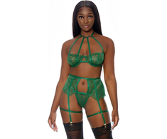 Forplay Mapale In Full Bloom 3-Piece Lace Lingerie Set with Garter Belt M