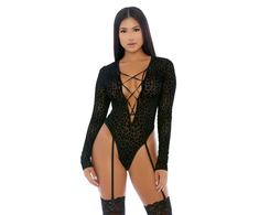 Forplay Feline Bodysuit with Cheetah Mesh and Long Sleeves XL by Lustful