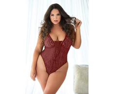 Allure Dreamgirl Burgundy Lace Leopard Teddy Plus Size 2X/3X Adjustable Fit