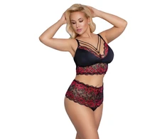 Cottelli Curves Bra and Briefs juodas/red 4XL