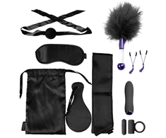 Doc Johnson The VIP Room BDSM Premium Juodas Set - 11-Piece Satin &amp; Silicone Kit