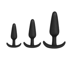 Doc Johnson Tush Trainer 3-Piece Silicone Set Juodas, Graduated Sizes