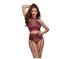 Dreamgirl Bralette &amp; Garter Panty Set XL - Elegant Lace Juodas Lingerie