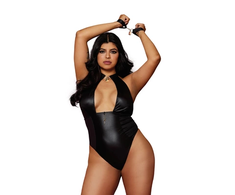 Dreamgirl Fetish Diamond Plus Size Stretch Teddy &amp; Restraints Set Juodas
