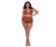 Dreamgirl Rene Rofe Plus Size Fishnet &amp; Lace 4-Piece Set with Velvet Accents