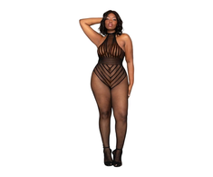 Dreamgirl Fishnet Plus Size Juodas Bodystocking Teddy - Stretch Mesh Design