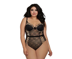 Dreamgirl NH Teddy Plus Size 2X - Elegant Sheer Lace Bodysuit Juodas