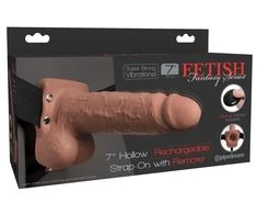 Pipedream FETISH FANTASY SERIES 7 colių tuščiaviduris dirželis su nuotolinio valdymo pulteliu, smėlio spalvos