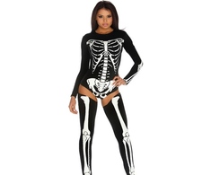 Forplay Leg Avenue Bad to the Bone Skeleton Bodysuit with Legwarmers XS/S