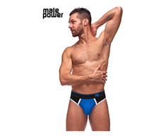 Mėlyna Male Power Retro Sport Panel Thong L/XL Juodas-Mėlyna Baltas Trim