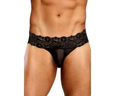 Male Power Scandal-Lace Micro Thong L/XL Juodas - Mesh &amp; Lace Waistband