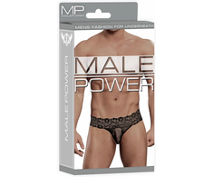 Male Power Micro Thong S/M Juodas Lace Mesh - Comfort Waistband