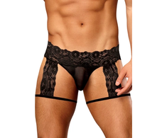 Male Power Scandal-Lace Garter Shorts L/XL Juodas - Mesh &amp; Lace Design