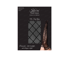 Kix'ies Anna Thigh-Highs A Juodas - Sheer Diamond Pattern, No-Slip Design