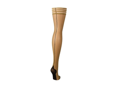 Kix'ies Ruby Thigh-Highs D Nude with Juodas Back Seam &amp; Cuban Heel
