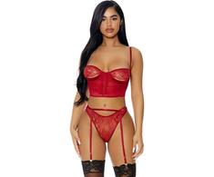 Forplay Dreamgirl Peek Inside 3-Piece Lace Lingerie Set M Juodas
