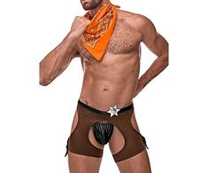 Male Power Cowboy Costume Set XL with Decorative Bandanna and Badge