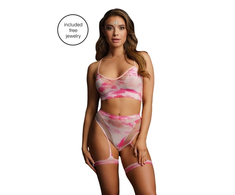 Shots Leg Avenue Tie-Dye Bra &amp; High Waist Set with Garters + Eye Bling, One Size