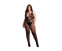 Shots OSX Bodystocking XL-4XL Juodas - Elegant Mesh with Decorative Lines