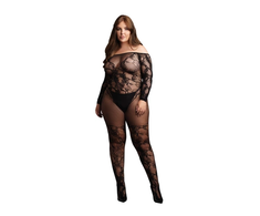 Shots OSX Bodystocking Off-Shoulder Long Sleeves Juodas Plus Size Lingerie