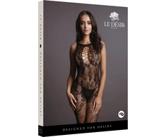 Shots Criss Cross Neck Lace Bodystocking High Neckline S-XL Juodas
