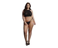Shots Festive Allure Plus Size Rhinestone Halter Top &amp; Thong Set 1XL-3XL