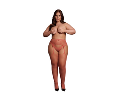 Shots OUCH! Fishnet &amp; Lace Garterbelt Stockings Queen Size XL-4XL Juodas