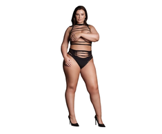 Shots Helike XLV Plus Size Two-Piece Set with Open Cups - Crop Top &amp; Panty