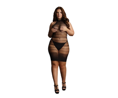 Shots Chilirose Plus Size High Lace Neck Net Mini Dress XXL-5XL Juodas