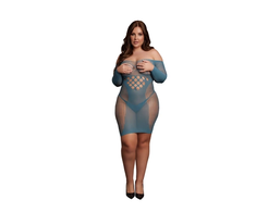 Shots Mėlyna Long-Sleeved Net Mini Dress - Queen Size - Mėlyna