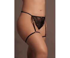 Shots Marie Plus Size Lace Thong with Adjustable Garters &amp; Gold Accents