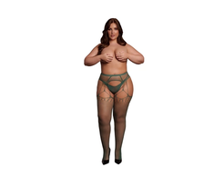 Shots Shredded Suspender Pantyhose Queen Size - Decorative Fishnet Style