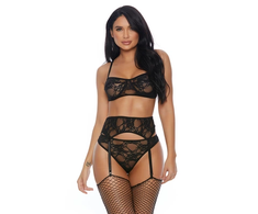 Forplay Leg Avenue Lace Me Down Lingerie Set 3-Piece Juodas XL