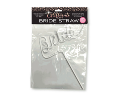Little Genie Productions Glitterati Bride Straw Baltas 10-inch - Reusable Party Priedas