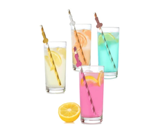 Little Genie Productions Glitterati Decorative Tall Party Straws Metallic Set 8pcs Gold &amp; Sidabrinis