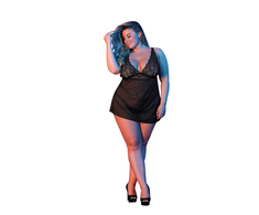 Magic Silk Exposed Babydoll Set 2X Juodas with Adjustable V-Back