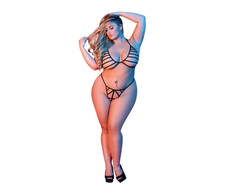 Magic Silk Exposed 2X Juodas Strappy Bra &amp; G-String Set Adjustable