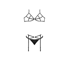 Magic Silk Exposed Strappy Bra, Garter &amp; Mesh G-String Set S/M Juodas