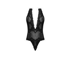 Magic Silk Deep Look Halter Teddy S/M Juodas - Elegant V-Neck Bodysuit