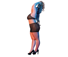 Magic Silk Exposed Juodas Mesh Halter Crop Top &amp; Mini Skirt Set 2X
