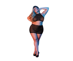 Magic Silk Exposed Juodas Mesh Halter Crop Top &amp; Mini Skirt Set 2X